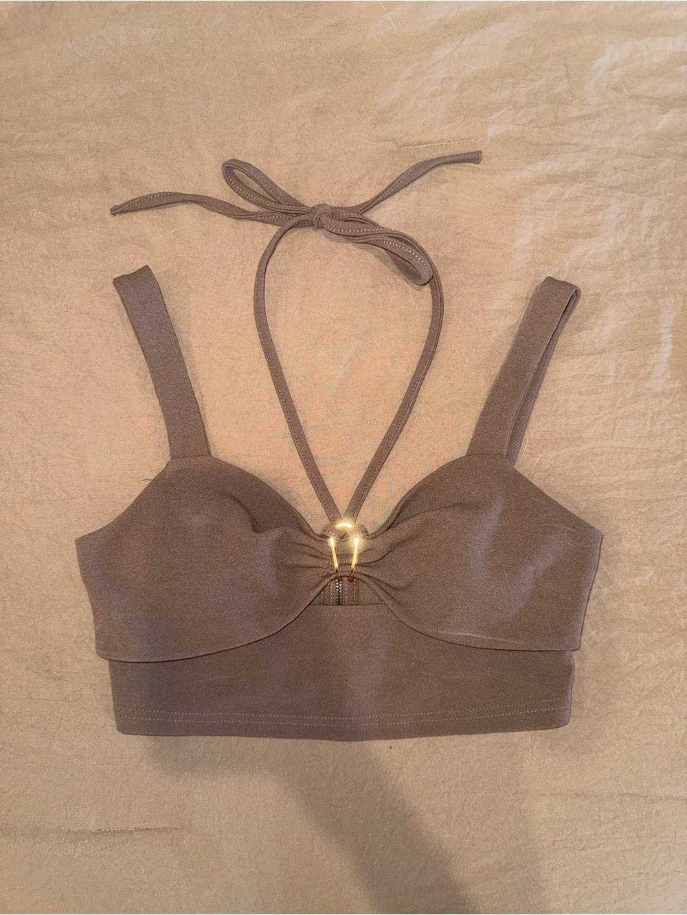 Princess Polly Taupe Halter Top with Gold Ring